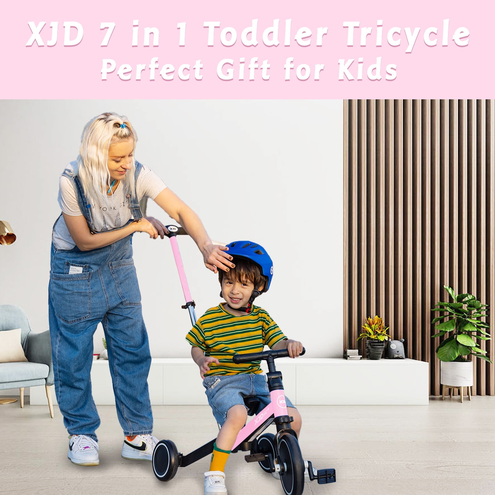XJD 7 in 1 Toddler Tricycle with Push Handle,Toddler Bike for 1-3 Years Old Boy Girl, Toddler Push Tricycle, Baby Bike Balance Bike with Adjustable Seat Height and Removable Pedal