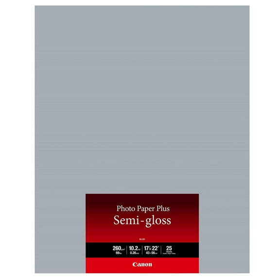 Canon SG-201 Photo Paper Plus Inkjet Paper, 260gsm, 10.2 mil, 17x22", 25 Sheets, Semi-Gloss