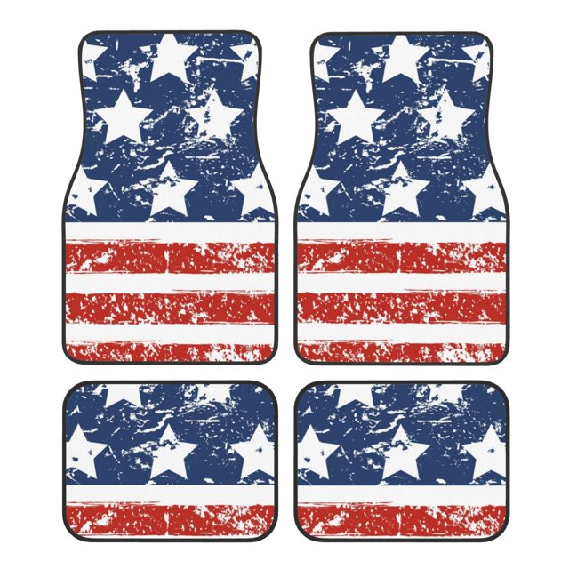 Balery USA Colors Stripes1 Juego de 4 Alfombrillas para Auto, Revestimientos de Caucho Resistente, Diseño Antideslizante