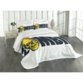 thumbnail image 3 of Ambesonne Zombie Quilted Bedspread Set 3 Pcs, Dead Human Face, Queen Size, Dark Blue Yellow, 3 of 5