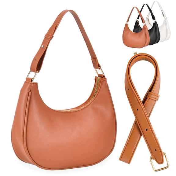 Gustave Crossbody Shoulder Bag for Women PU Leather Crescent Bag Trendy Tote Underarm Bag Satchel Handbag Purses with 2 Adjustable Straps - Brown