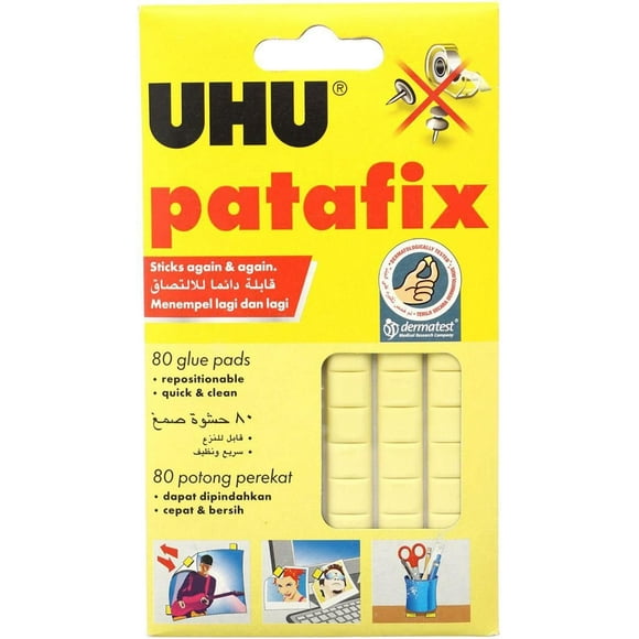 UHU Patafix Mastic Adhésif, Tampon de Colle Amovible / Réutilisable Jaune 80 Tampons (2xPack)