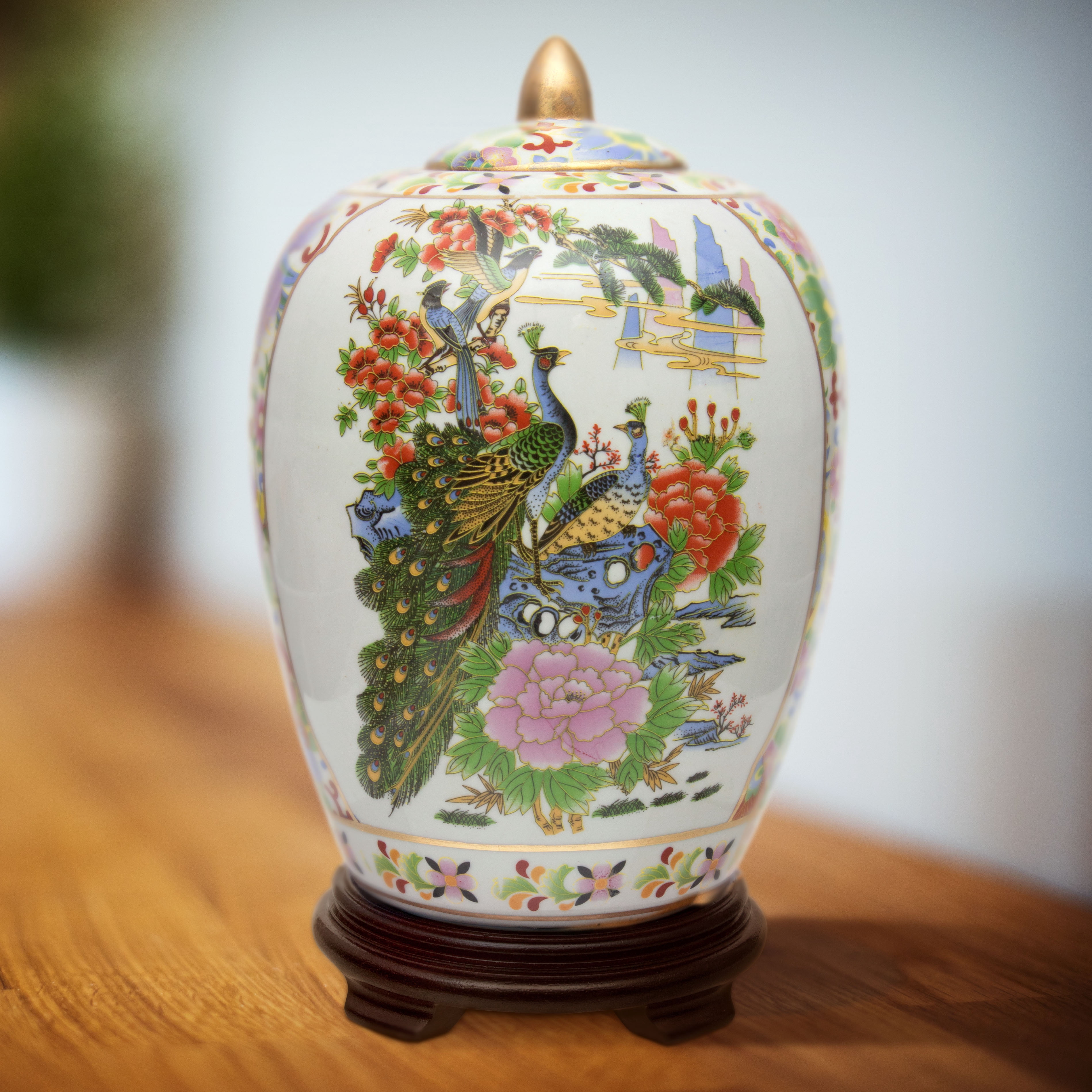 11" Satsuma Birds & Flowers Porcelain Vase Jar