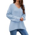 thumbnail image 1 of Jerseys de ganchillo para mujer, suéter de invierno de color sólido, traje diario de punto acanalado FLhrweasw Nuevo, 1 of 7