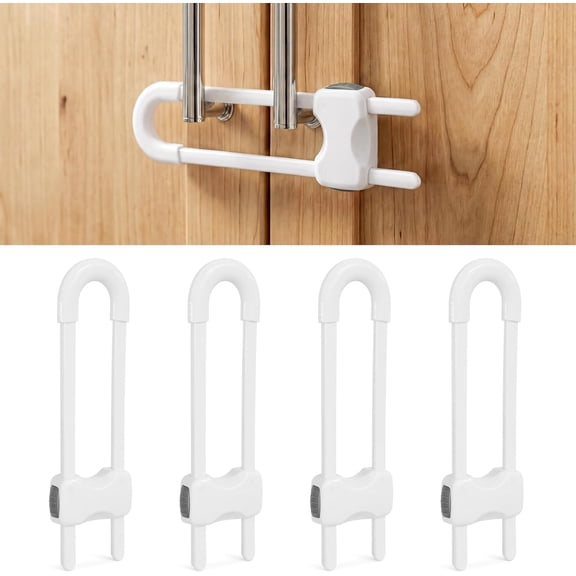Baby Proofing Cabinets, SKYLA HOMES Sliding Cabinet Locks for kids, Adjustable U-Shaped Child Safety Cabinet Lock for Handles & Knobs, Tool-free Child Proof Latches Lock for Kitchen Bathroom (4 Pack)