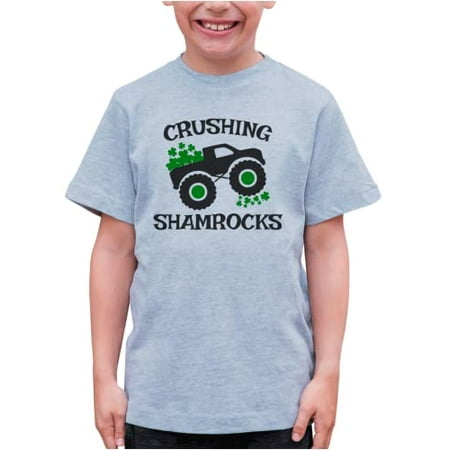 

7 ate 9 Apparel Kids St. Patrick s Day Shirts - Truck Crushing Shamrocks Grey T-Shirt 3T
