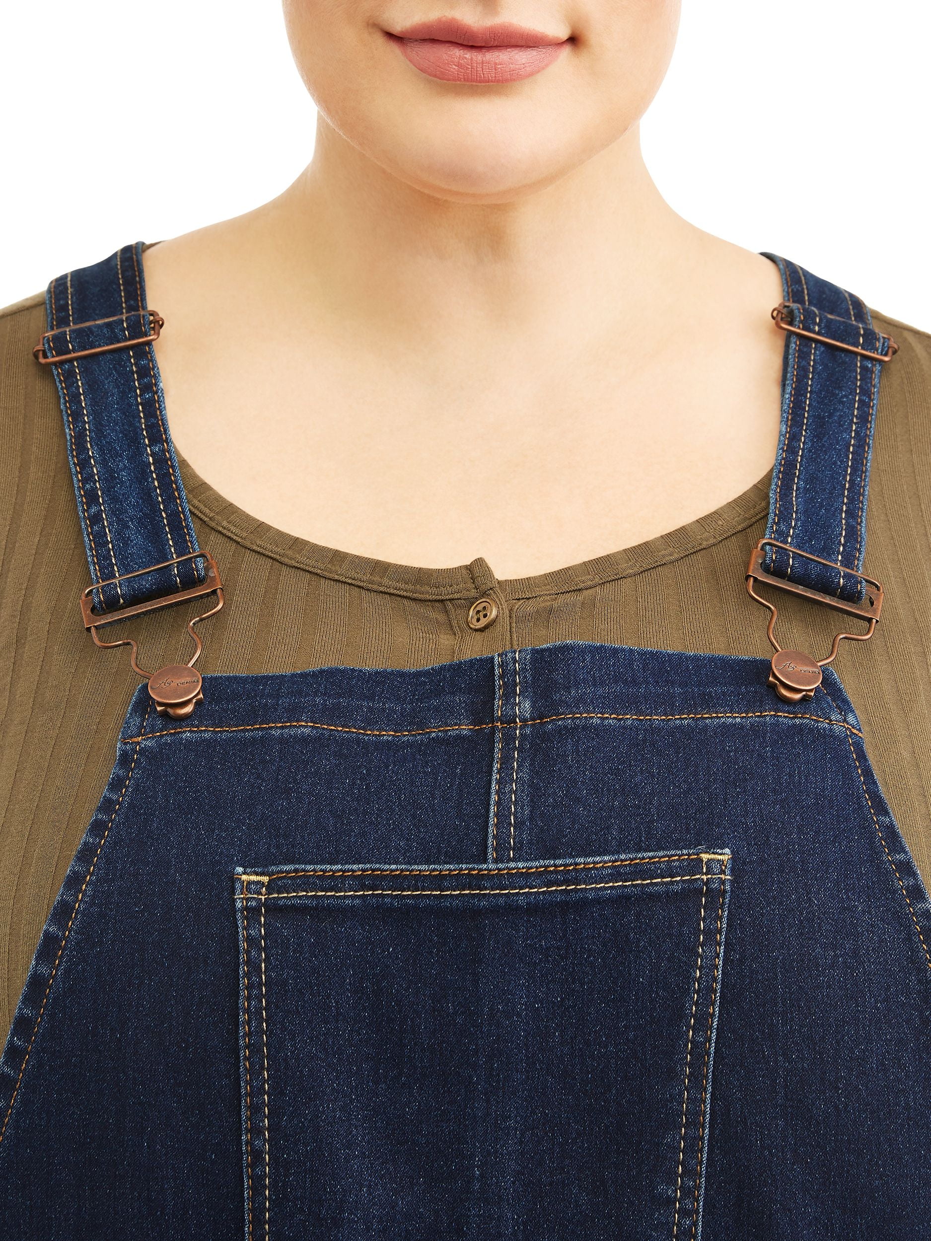A3 Denim Women's Plus Size Stretch Denim Overalls with Cuffs