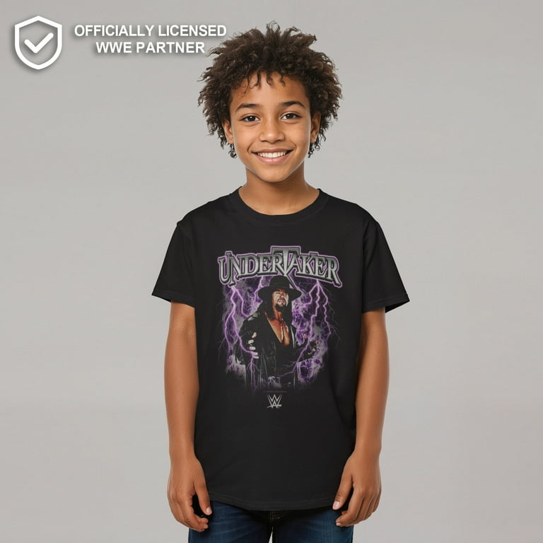 Boy's WWE Undertaker Purple Lightning Logo Graphic Tee Black