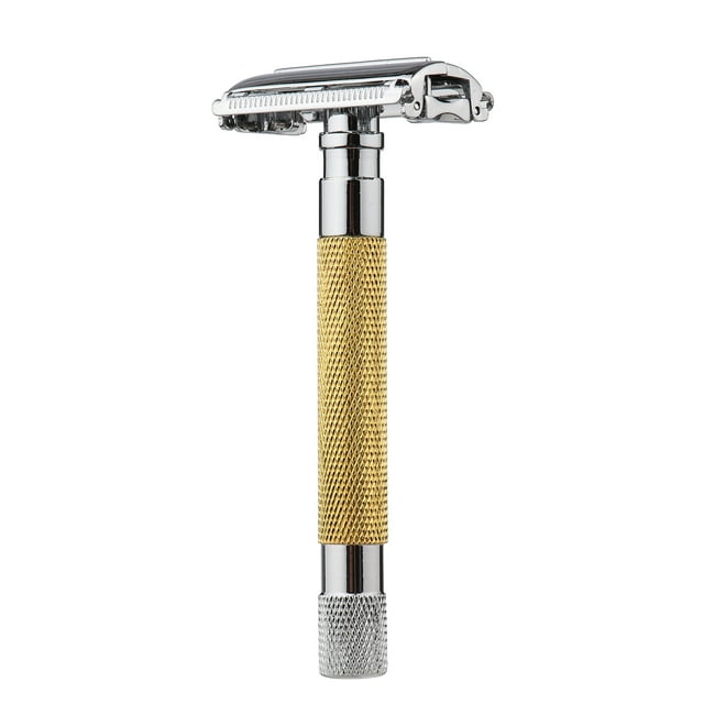 Yeacher 1PC Double Edge Safety Razor with Long Natural Rotatable Handle Shaving Razor Alloy Scalloped Bar Double Edge Safety Razor Shaving Open Comb Head for Men Barber Male Home Use Shaving Tools