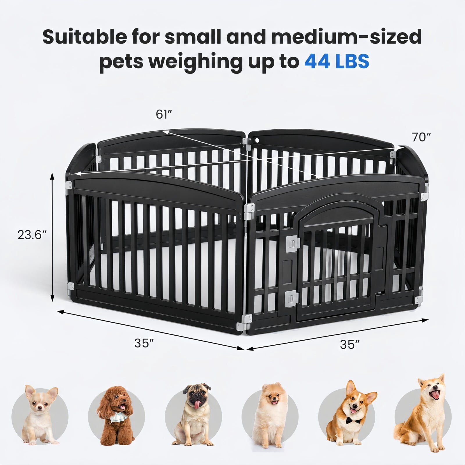 Kelno Dog Playpen 6 Panels Pet Fence with Safety Lock Non Slip Bottom, Black