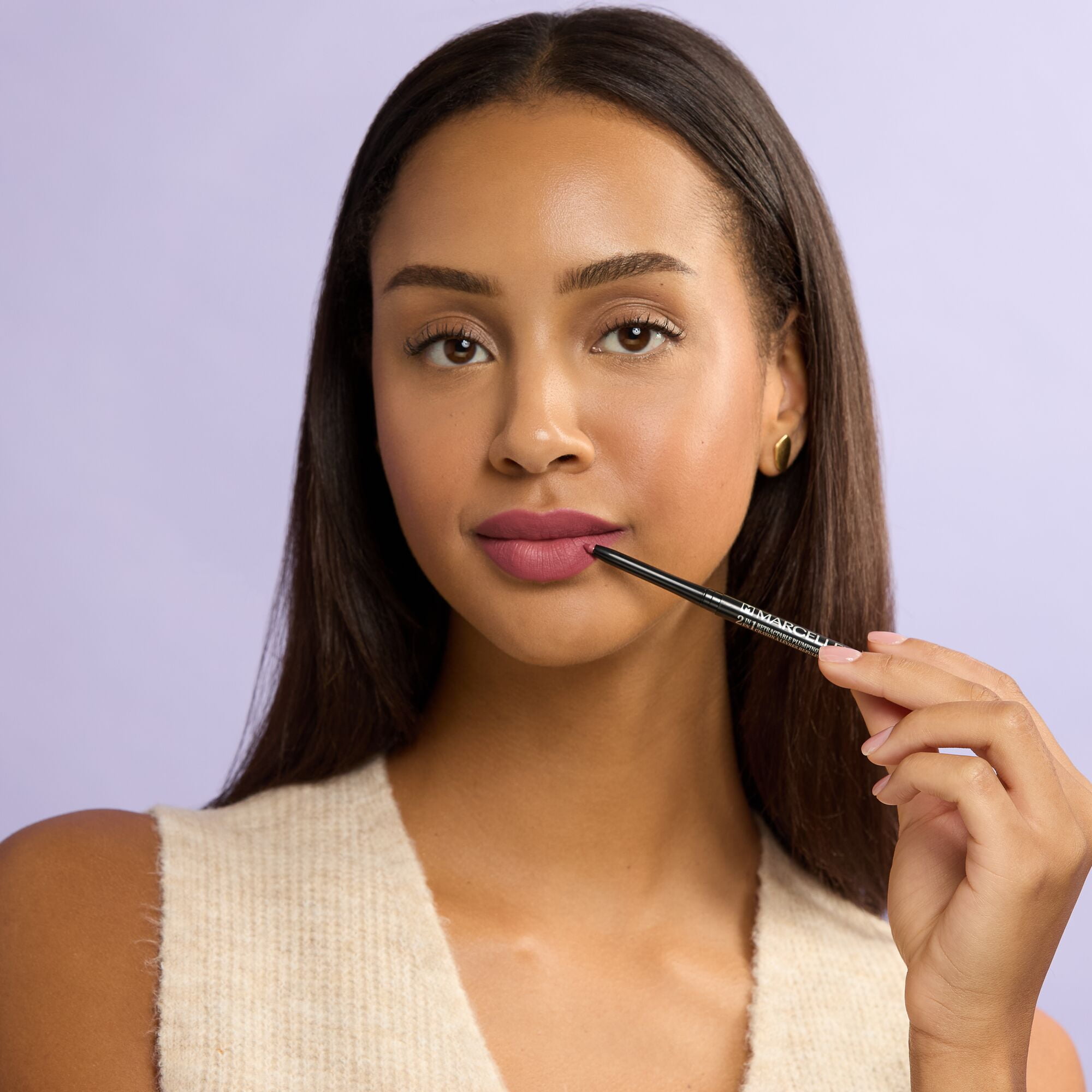 Marcelle 2-in-1 Retractable Plumping Lip Liner, Brown Nude, A creamy, volumizing lip liner