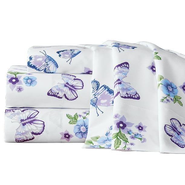 Blue & Purple Butterfly Printed Bed Sheet Set - Bedroom ...