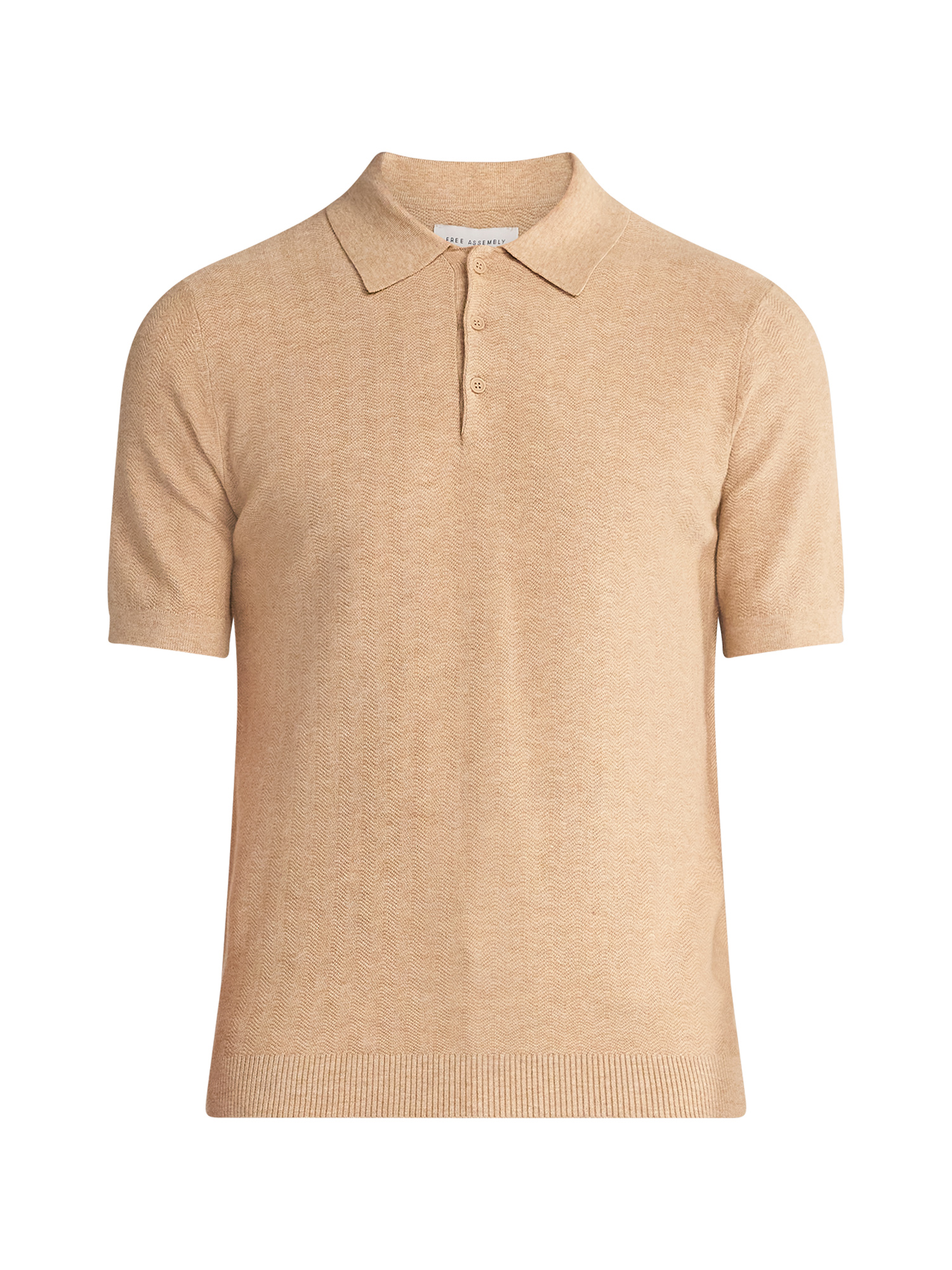 Free Assembly Men's Cozy Yarn Herringbone Polo Sweater with Short Sleeves, Sizes S-3XL