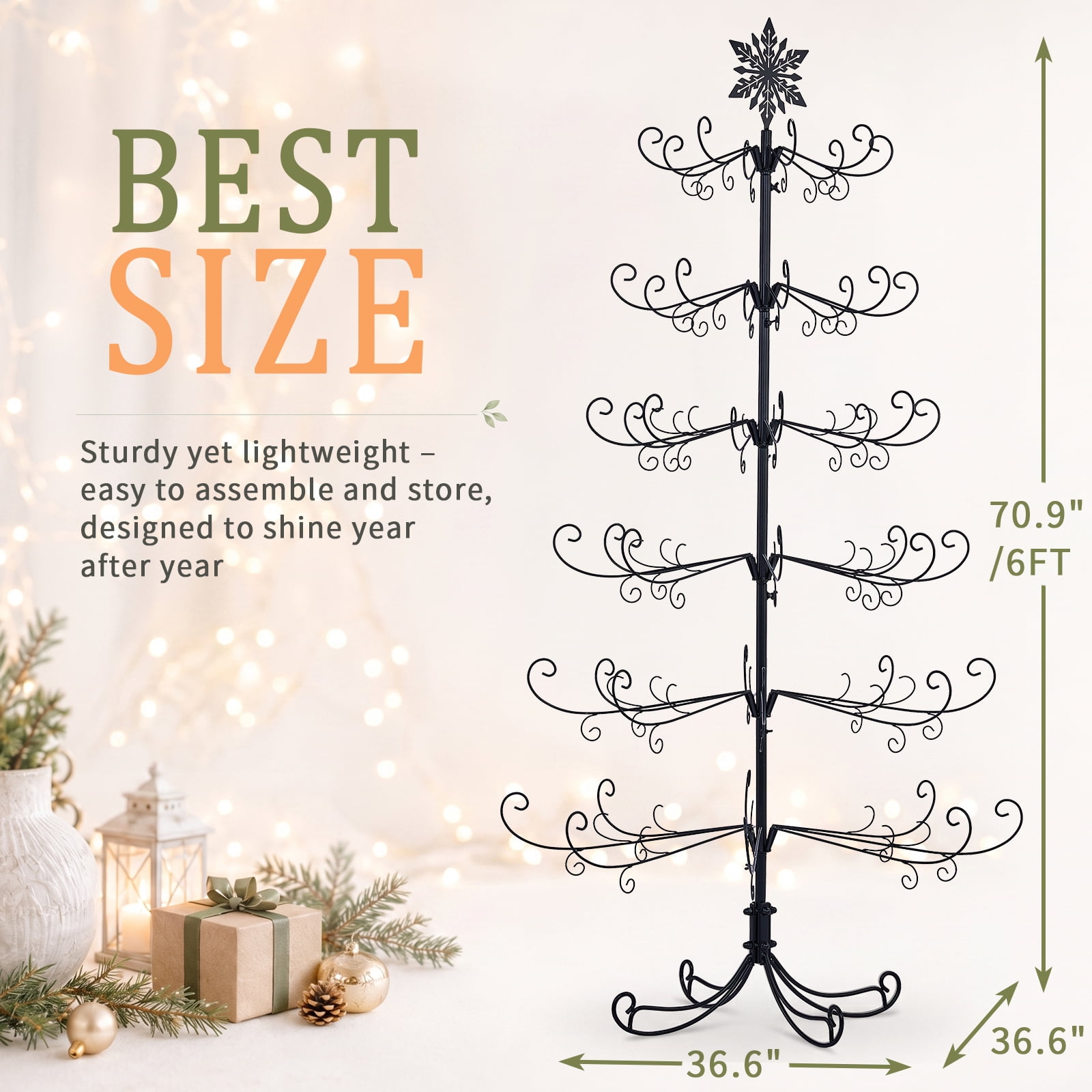 6ft Christmas Tree with Snowflake Top Black PVC Iron (Accessories Not Included)