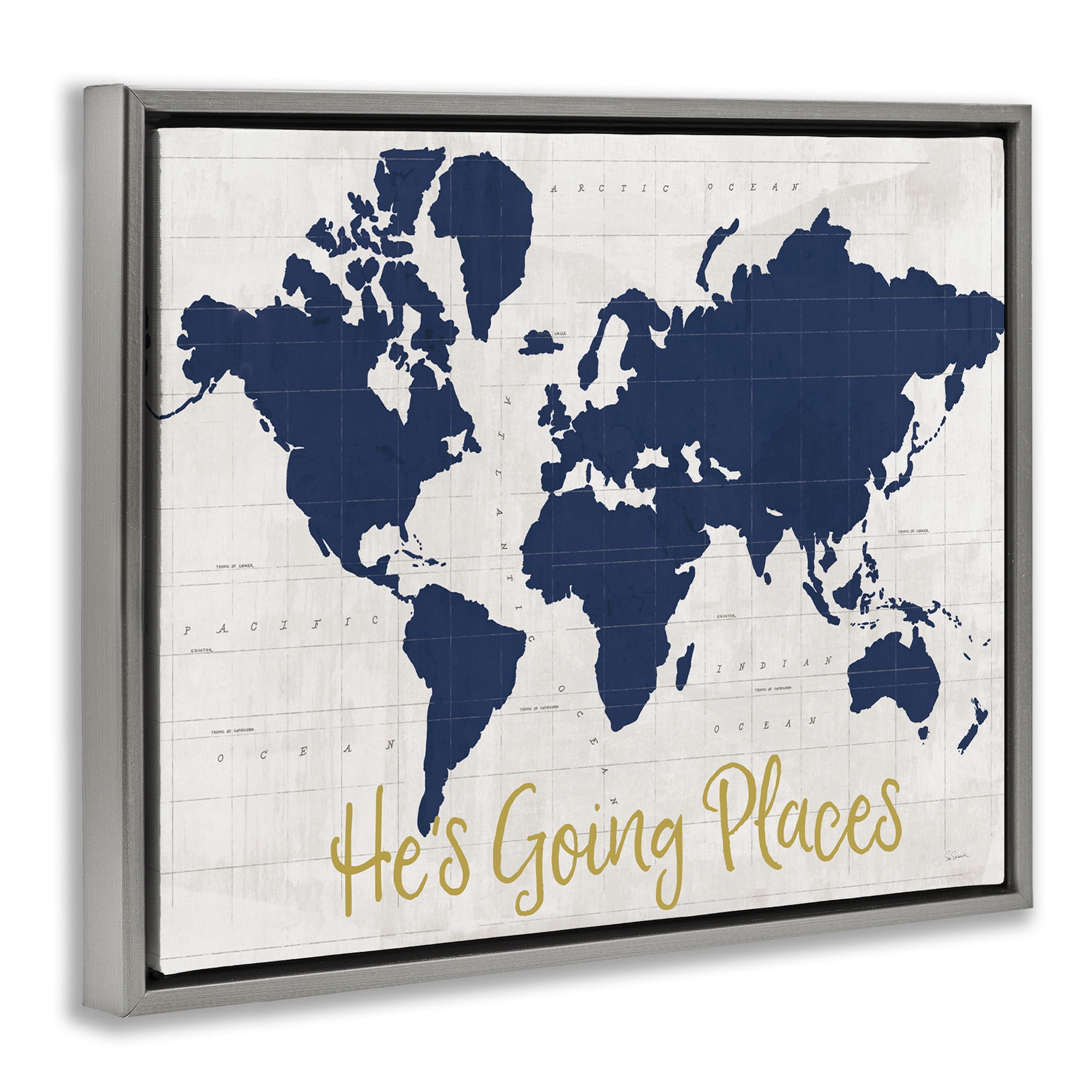 Stupell Industries Going Places Boy's Map Town & City Painting Gray Floater Framed Canvas Art Print Wall Art, 31 x 25