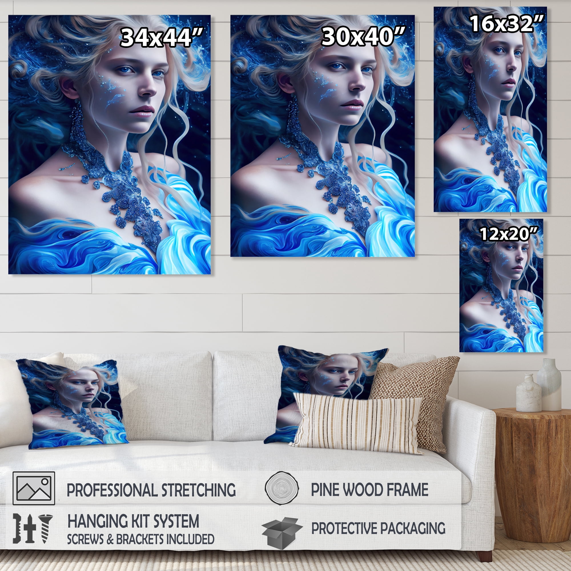 Designart Silver Ice And Blue Archangel IV Canvas Wall Art