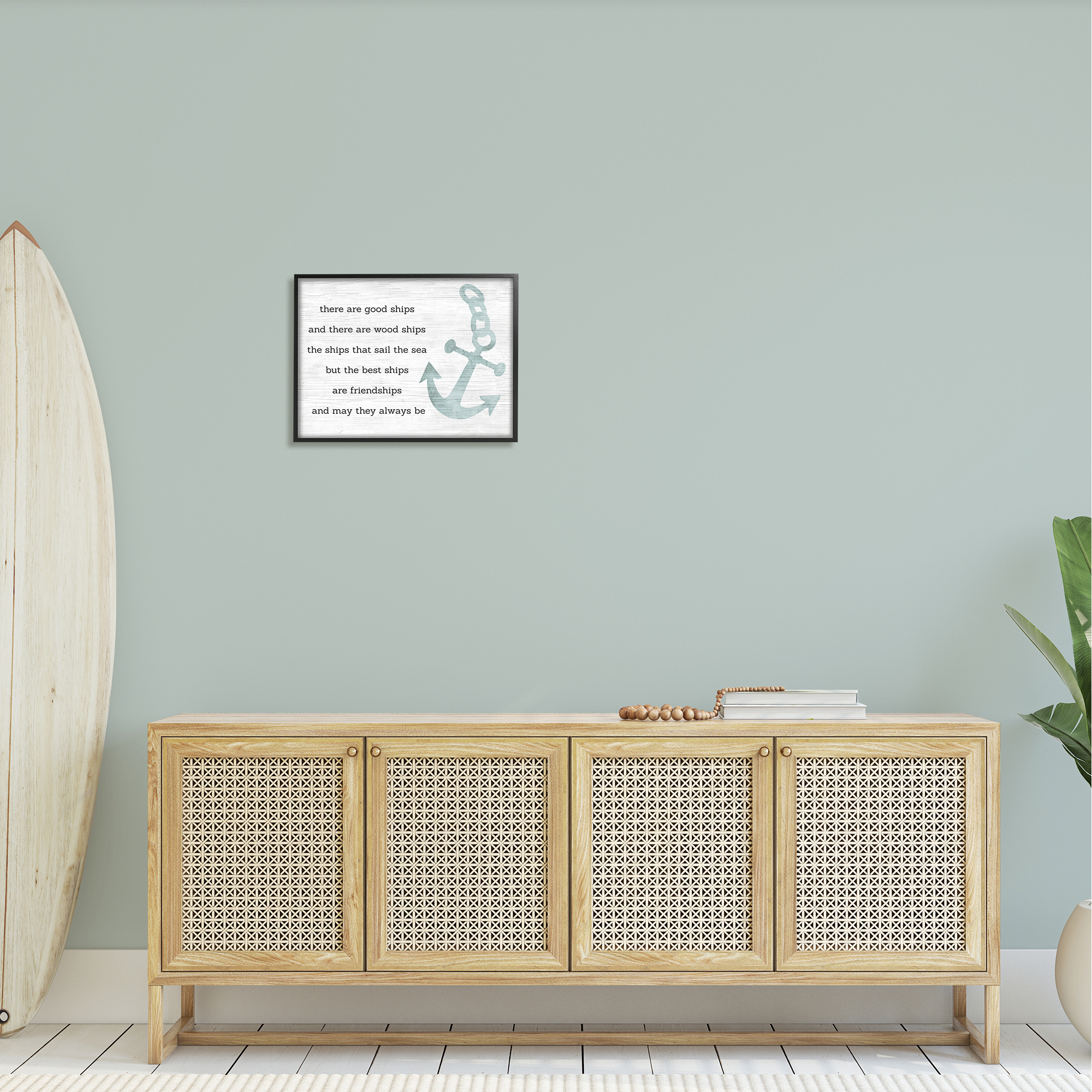 Stupell Industries Inspirational Friendship Quote Boat Ship Anchor Silhouette Graphic Art Black Framed Art Print Wall Art, Design by Daphne Polselli