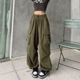 thumbnail image 2 of Hpapadks Womens Pants Wide Leg Solid Baggy Cargo Pant with Drawstring Hop Streetwear Slacks for Women Green XXXXL, 2 of 7