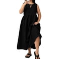 thumbnail image 2 of Karymi Plus Size Bow Keyhole Sleeveless Midi Dress, High Waist A-Line Casual Flowy Summer Dress with Pockets Spring Dresses for Women, 2 of 7