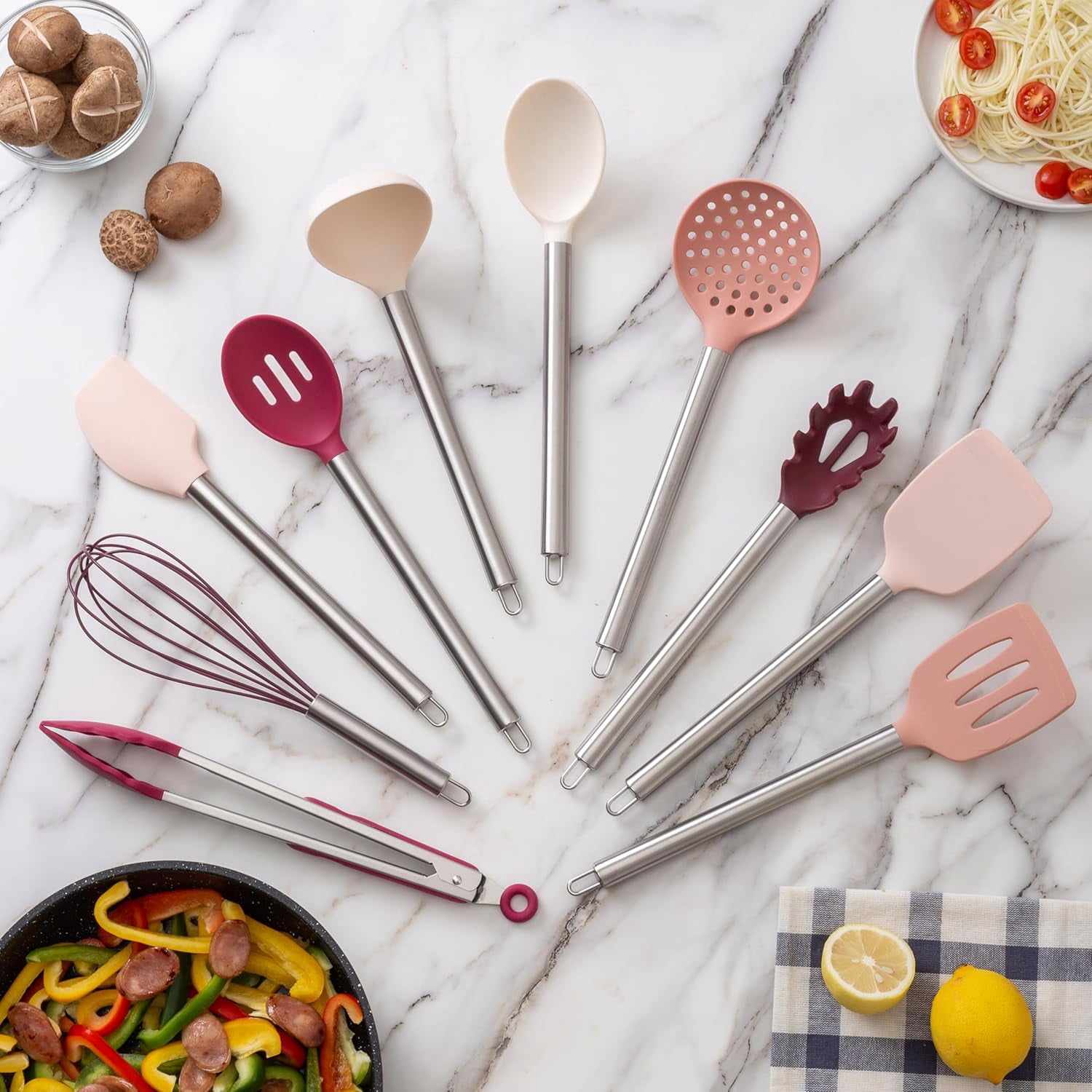 COOK WITH COLOR 10-Pc Cooking Utensils Set Kitchen Gadgets & Essentials, Rose