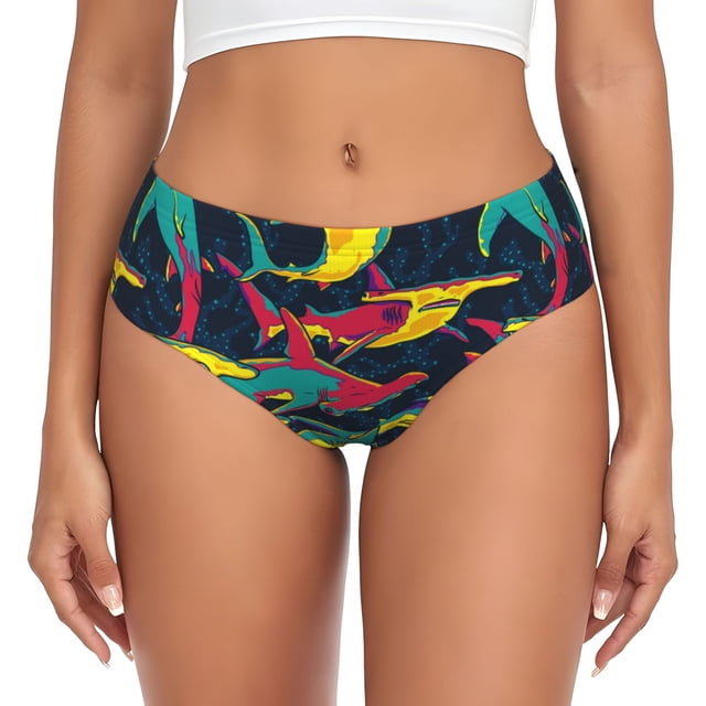 Fotbe Colorful Sharks Calzones Estampados para Mujer – Ropa Interior de Algodón, Cómoda, Suave y Elástica-Small