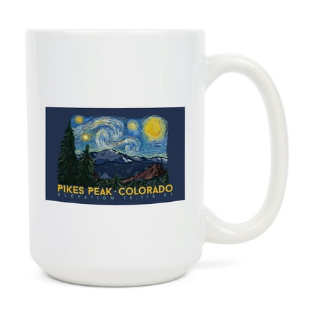 

15 fl oz Ceramic Mug Pikes Peak Colorado Elevation Starry Night Contour Dishwasher & Microwave Safe