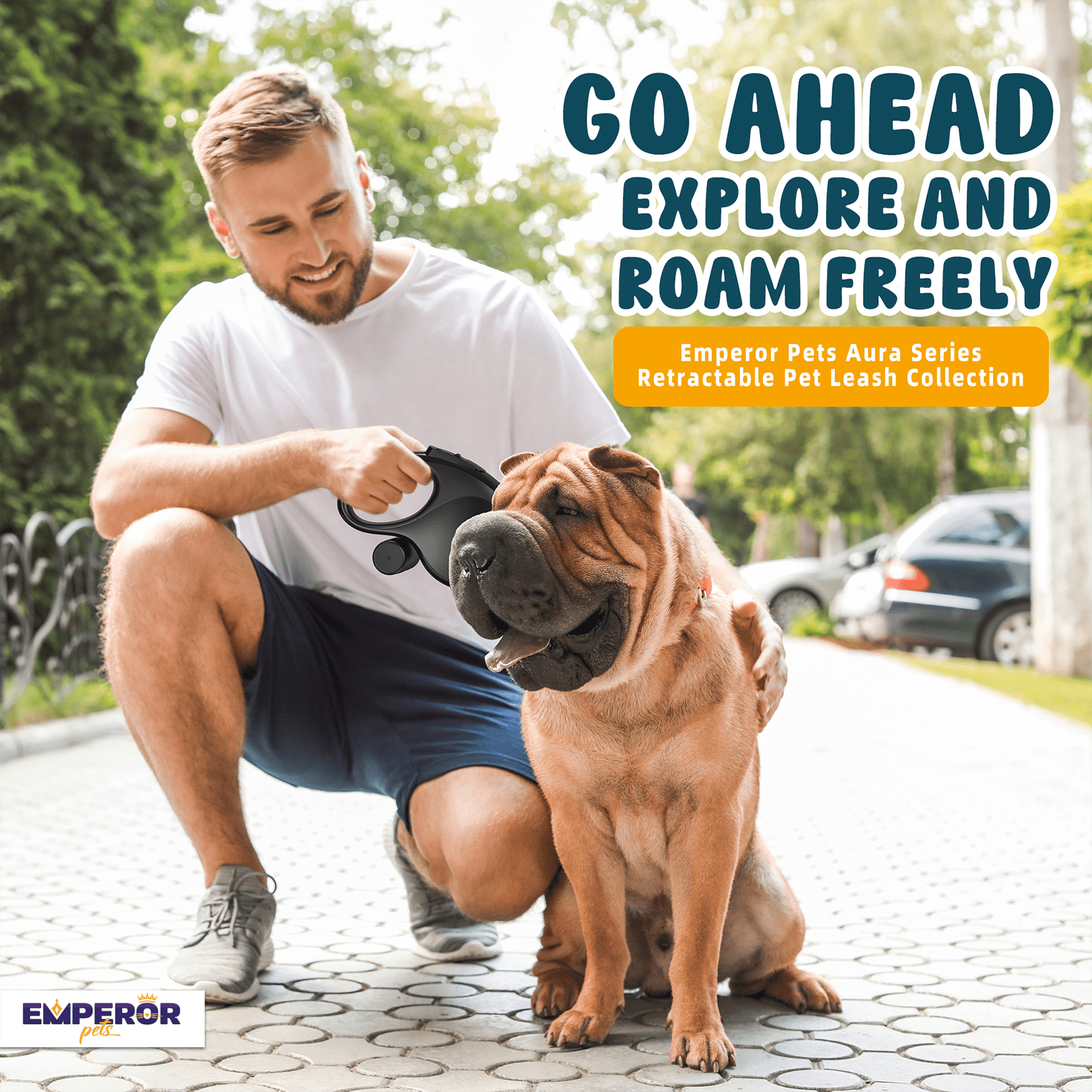 Emperor Pets 26 ft Retractable Dog Leash Large Dogs, Black - Up to 110 lbs, Heavy Duty Dog Leash Retractable 26 ft, Aura Series - BK26