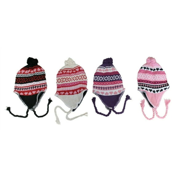 Wholesale Lot of 12 Women's Knit Hat Beanie with Earflap and Pom Pom Warm Flannel Lined Stocking Stuffer