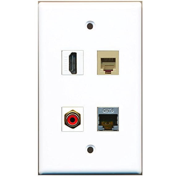 RiteAV - 1 Port HDMI 1 Port RCA Red 1 Port Phone RJ11 RJ12 Beige 1 Port Shielded Cat6 Ethernet Wall Plate