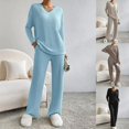 thumbnail image 3 of Women's Pajamas Autumn Winter New Casual Straight Pants Pullover Sleepwear Loose V Neck Knitted Home Wear Two Piece Loungewear, 3 of 4