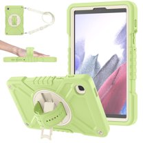 Hard Back Cover Case for Samsung Galaxy Tab A7 Lite 8.7" Tablet 2021 Release Model SM-T220/T225/T227 - 3 Layers Protective Portable Case with Rotating View Kickstand & Shoulder/Hand Strap, Green White