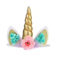 thumbnail image 1 of Decoración para tarta de unicornio con pesta?as, suministros de decoración para tartas de fiesta para fiesta de cumplea?os, boda, baby shower, 5,8 pulgadas (cuerno de oro de flor verde) ZefeiWu 8390614066229, 1 of 1