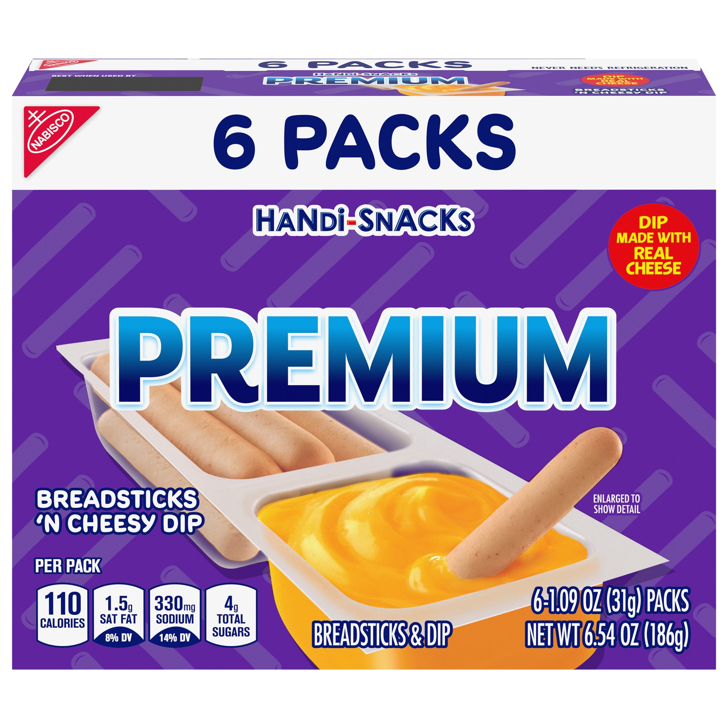HandiSnacks Premium Breadsticks 'N Cheesy Dip Snack Packs, 6 Snack