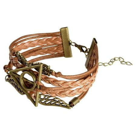 Zodaca 7 to 9 inch Adjustable Brown Braided Velvet and Leather Cord Bracelet with Bronze Owl Design