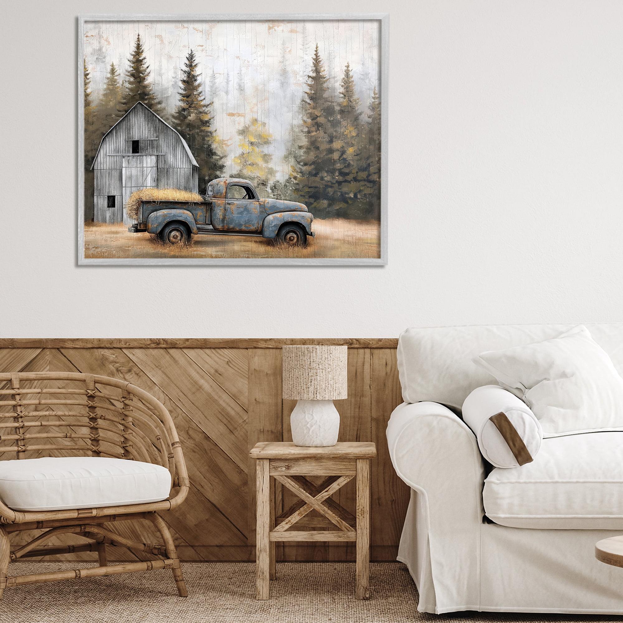 Stupell Industries Autumn Barn & Pine Forest Gray Framed Giclee Art, design by Imagine It Images