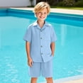 thumbnail image 2 of THDHVS Boys Suit,Boys Summer Outfits,Boys' Casual Solid Color Button Pocket Shirt Holiday Vacation Beach Shorts Two-piece Set Short Sleeved Lapel Set Blue 11-12 Years, 2 of 7