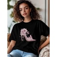 thumbnail image 3 of Camiseta de mujer, camisetas de manga corta, tops casuales, zapatos de tacón alto rosas, camiseta de cuello redondo para mujer, 3 of 8