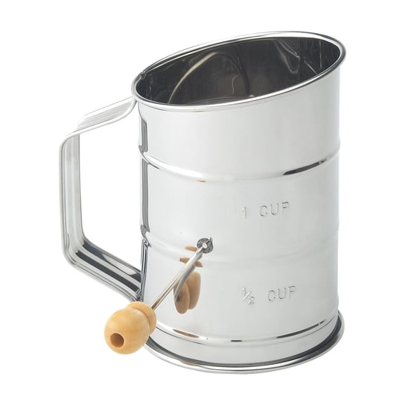 Mrs. Anderson's Baking Hand Crank Flour Sifter, Stainless Steel, 1-Cup Capacity, For Breaking Up Clumps And Aerating Flour And Powdered Sugar