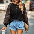 thumbnail image 3 of Women Pullover Top Lantern Sleeve Button Front Breathable Hollow Out Lace Splicing Fall Top for Lady Black S, 3 of 8