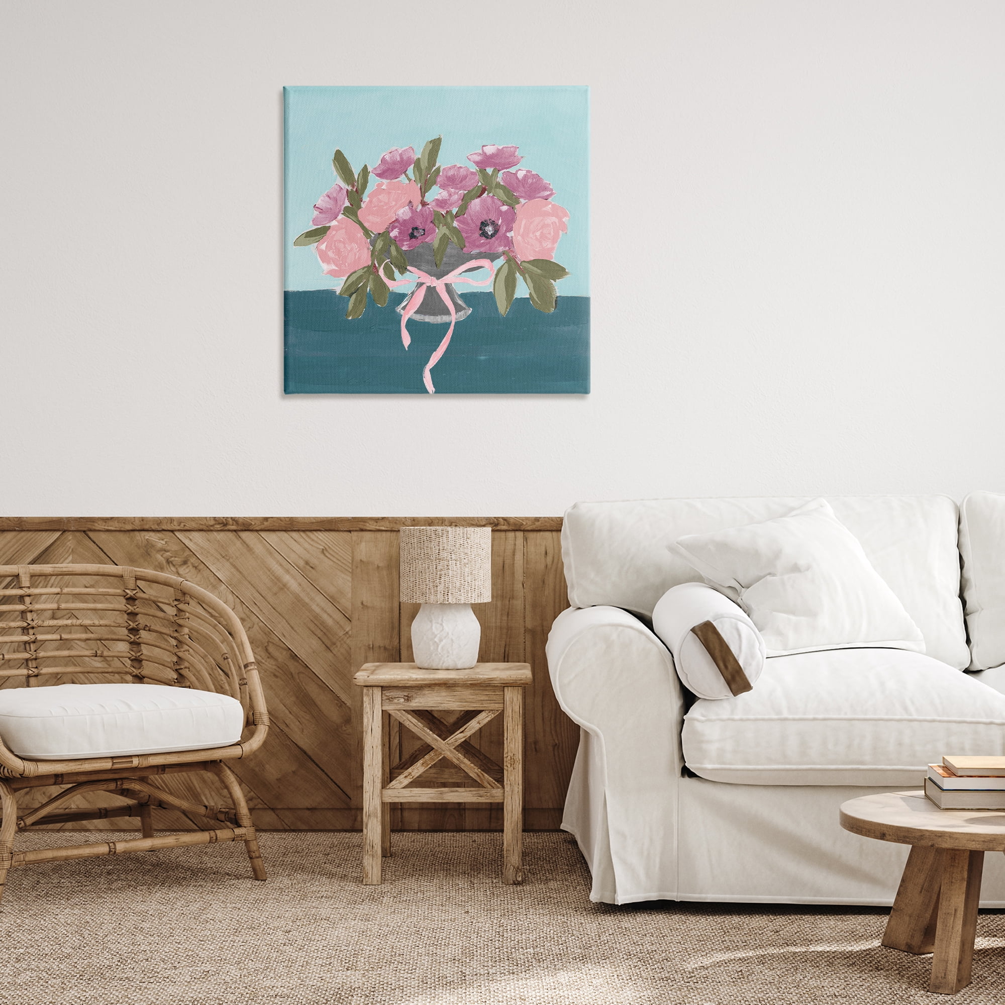Stupell Industries Beautiful Flowers on Blue Plants & Flowers Painting Wrapped Canvas Art Print Wall Art, 30 x 30