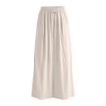 thumbnail image 3 of Linen Cotton Casual Pants Women Summer Drawstring Elastic Waist Loose Fit Pants Straight Leg Summer Trousers, 3 of 6