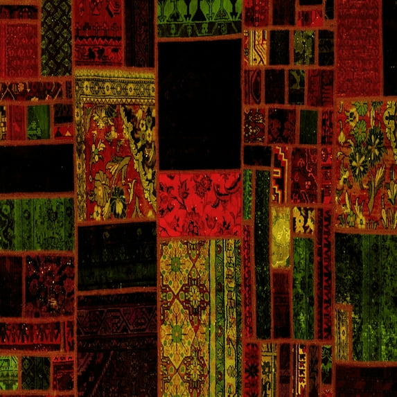 Ahgly Company Indoor Square Patchwork Yellow Transitional Area Rugs, 7' Square