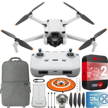DJI Mini 3 Camera Drone Quadcopter with RC-N1 Remote (No Screen), 4K Video, 38min Flight Time, True Vertical Shooting, Intelligent Modes Bundle with Deco Gear Backpack + 128GB Card & Accessories