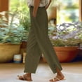 thumbnail image 5 of IDALL Linen Pants Women Wide Leg Pants Woman Women Solid Straight Solid Elastic Pants Long Linen Women Waist Cotton Casual Slit Trouser Legs Pants Lounge Pants Women Baggy Pants Brown S, 5 of 7