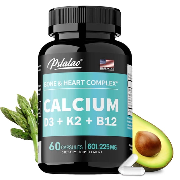 4-in-1 Calcium Supplement - with Vitamin D3, K2 & B12 - for Bone Strength, Heart Health & Immune Support - 60 Count
