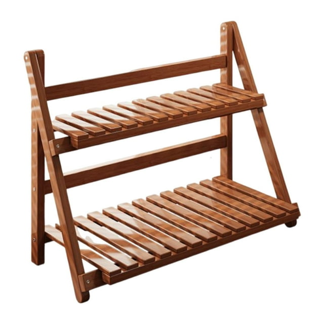 Estante de bambú para plantas, organizador de escritorio, estante de almacenamiento, escalera, estable, 2 niveles Marrón oscuro 50cm