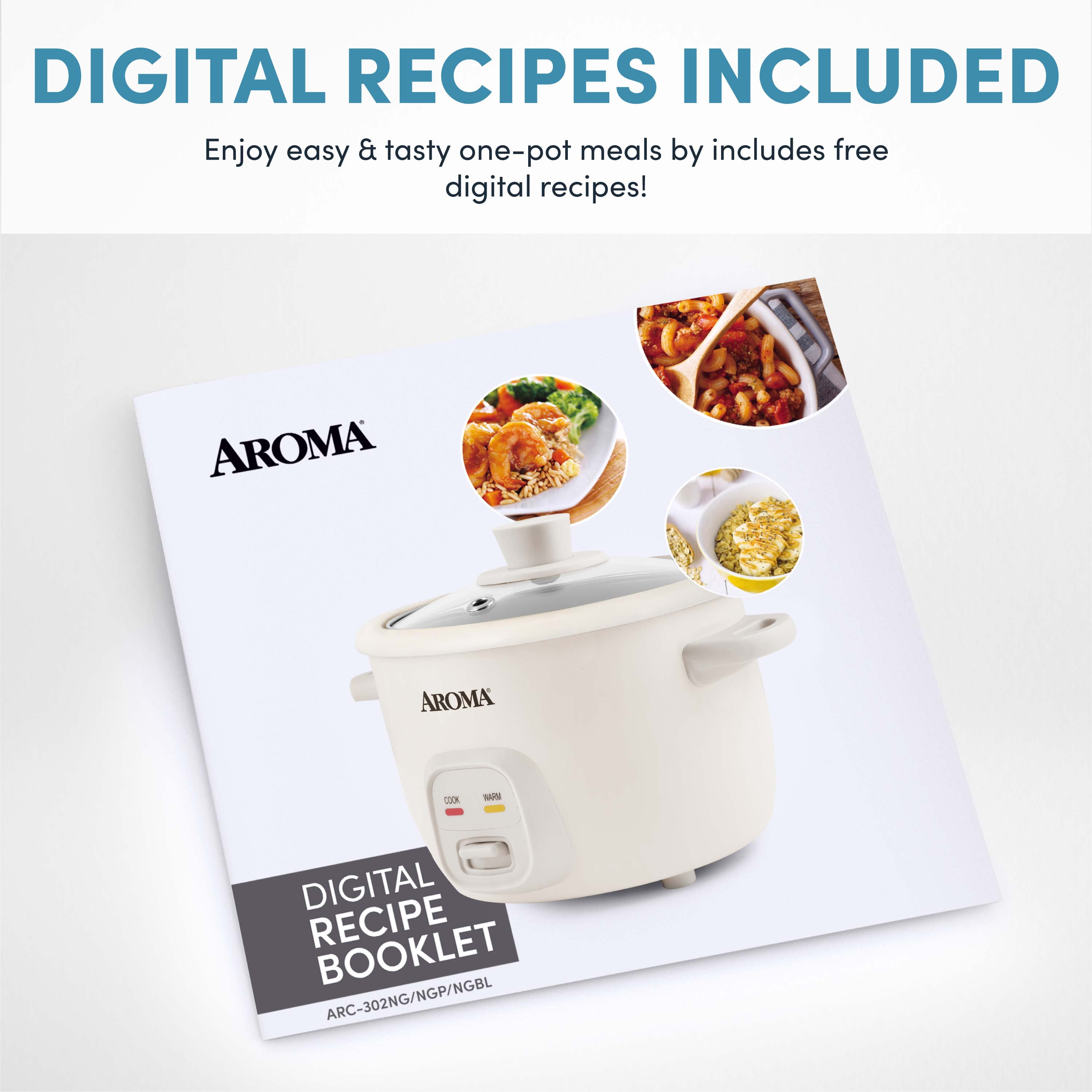 Aroma 4-Cups (Cooked) / 1Qt. Rice & Grain Cooker ARC-302NGMT