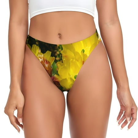 Qokaie Cactus Flowers Printed Women s Cotton Thong Underwear  Sexy Breathable Panties G-string-4X-Large