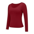 thumbnail image 5 of Built In Bra T Shirt for Womens Padded Long Sleeve Tops Active Blouses Soft Pajama Casual Shirts for Workout Women's Thermal Underwear Toddler Thermals Top and Bottom Set Men Thermal Top Ladies, 5 of 7