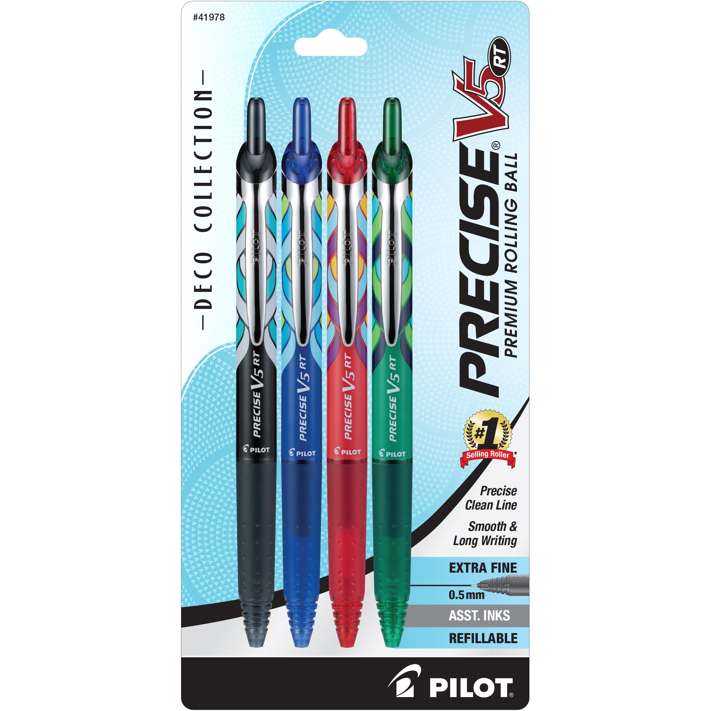 Pilot Precise V5 RT Premium Retractable Rolling Ball Pens, Extra Fine Point (0.5mm), Assorted Ink, 4 Count, 173134079